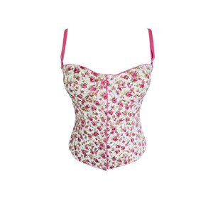 Dolce&Gabbana CORSET Pink Floral Bustier  D&G Denim Back Bustier Top Size Small